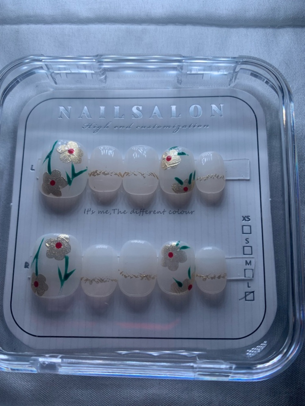 Floral Gold Accent Press-On Nails - White Base